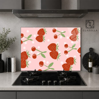 Çilek Kiraz Desenli Ocak Arkası Koruyucu Cam Panel - Glazella