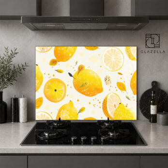 Canlı Limon Desenli Ocak Arkası Koruyucu Cam - Glazella