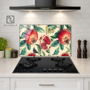 Canlı Nar Desenli Modern Ocak Arkası Koruyucu Cam Panel - Glazella Canlı Nar Desenli Modern Ocak Arkası Koruyucu Cam Panel - Glazella