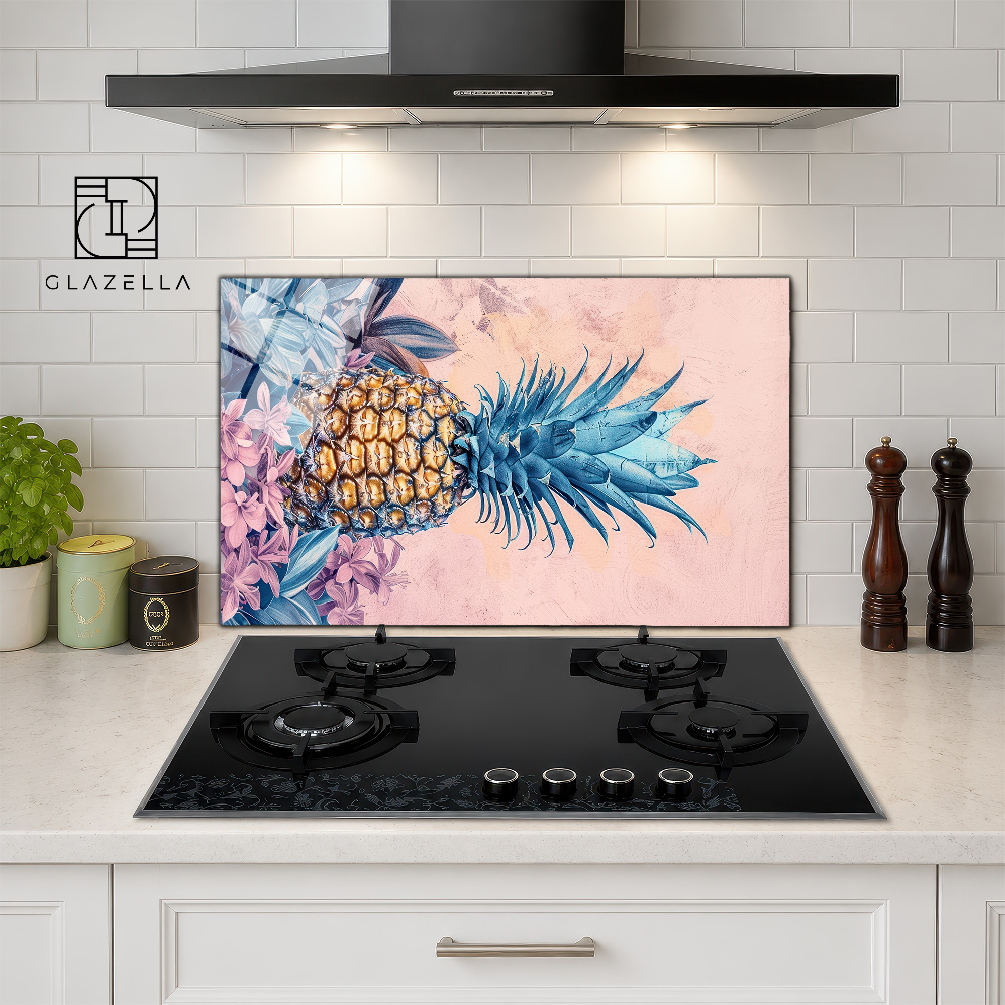 Tropik Ananas Rüyası Ocak Arkası Koruyucu Cam - Glazella Tropik Ananas Rüyası Ocak Arkası Koruyucu Cam - Glazella