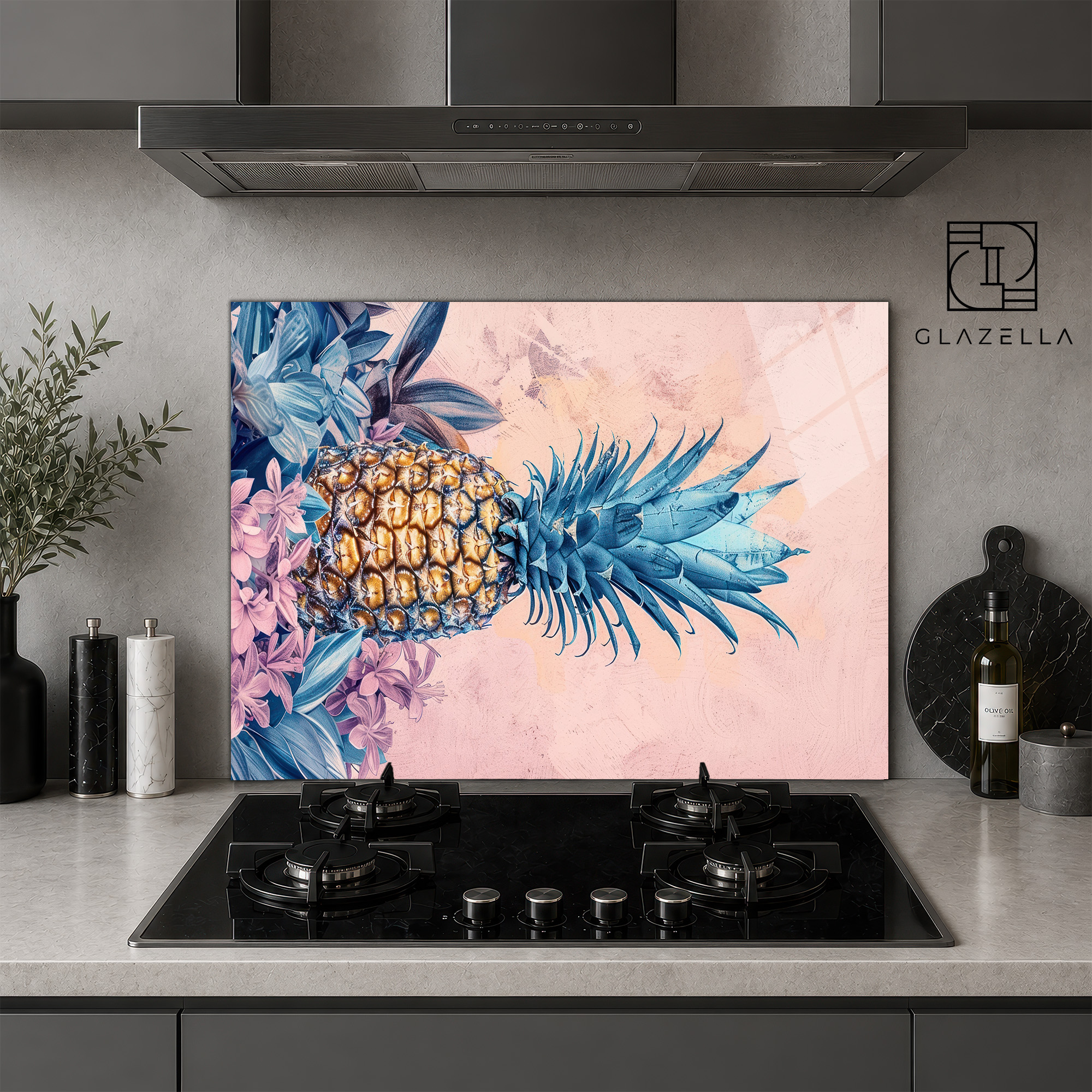 Tropik Ananas Rüyası Ocak Arkası Koruyucu Cam - Glazella Tropik Ananas Rüyası Ocak Arkası Koruyucu Cam - Glazella