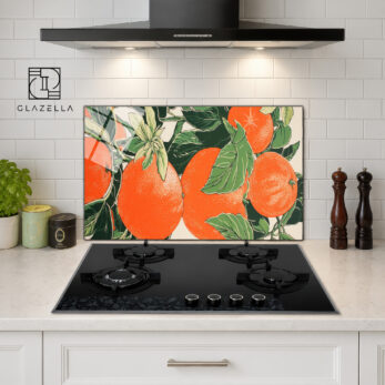 Canlı Portakal Desenli Ocak Arkası Koruyucu Cam Panel - Glazella