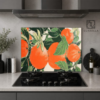 Canlı Portakal Desenli Ocak Arkası Koruyucu Cam Panel - Glazella Canlı Portakal Desenli Ocak Arkası Koruyucu Cam Panel - Glazella