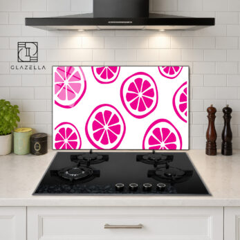 Pembe Limon Dilimleri Ocak Arkası Koruyucu Cam - Glazella