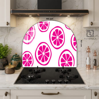 Pembe Limon Dilimleri Ocak Arkası Koruyucu Cam - Glazella