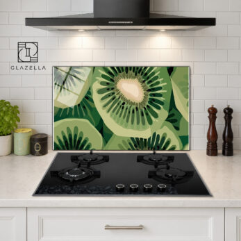 Canlı Kivi Dilimleri Desenli Ocak Arkası Koruyucu Cam Panel - Glazella