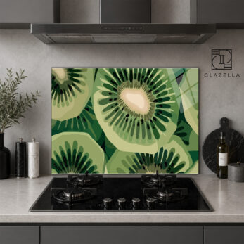 Canlı Kivi Dilimleri Desenli Ocak Arkası Koruyucu Cam Panel - Glazella