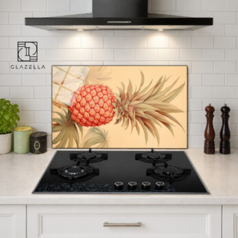 Tropikal Ananas Desenli Ocak Arkası Koruyucu Cam - Glazella