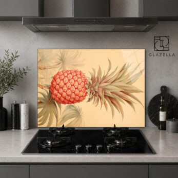 Tropikal Ananas Desenli Ocak Arkası Koruyucu Cam - Glazella