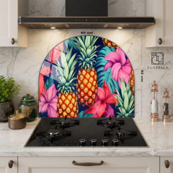 Tropik Ananas Rüyası Ocak Arkası Koruyucu Cam - Glazella