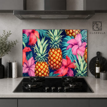 Tropik Ananas Rüyası Ocak Arkası Koruyucu Cam - Glazella
