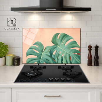 Tropikal Monstera Yapraklı Ocak Arkası Koruyucu Cam - Glazella