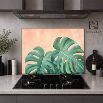 Tropikal Monstera Yapraklı Ocak Arkası Koruyucu Cam - Glazella