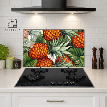 Tropikal Ananas Desenli Ocak Arkası Koruyucu Cam - Glazella