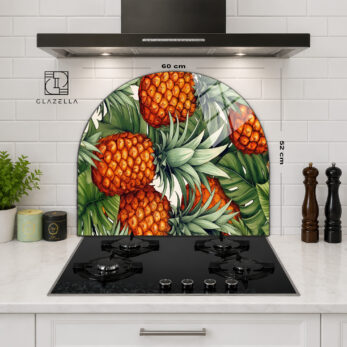 Tropikal Ananas Desenli Ocak Arkası Koruyucu Cam - Glazella