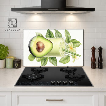 Avokado ve Yeşil Smoothie Desenli Ocak Arkası Koruyucu Cam - Glazella