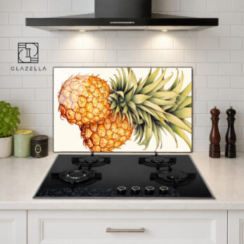Canlı Ananas Desenli Ocak Arkası Koruyucu Cam - Glazella