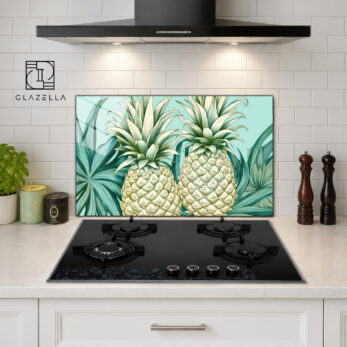 Tropik Ananas Desenli Ocak Arkası Koruyucu Cam - Glazella