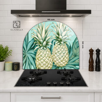 Tropik Ananas Desenli Ocak Arkası Koruyucu Cam - Glazella