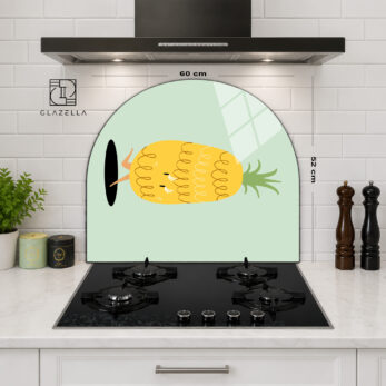 Neşeli Ananas Desenli Ocak Arkası Koruyucu Cam - Glazella