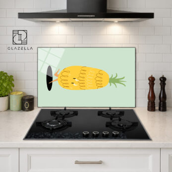 Neşeli Ananas Desenli Ocak Arkası Koruyucu Cam - Glazella