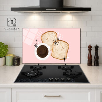 Tatlı Sabahlar Kahve ve Tost Desenli Ocak Arkası Koruyucu Cam - Glazella