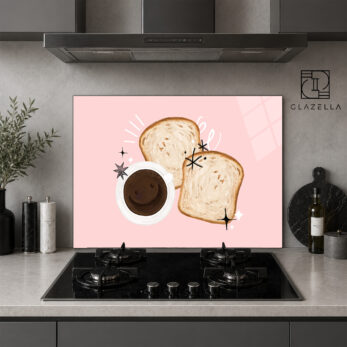 Tatlı Sabahlar Kahve ve Tost Desenli Ocak Arkası Koruyucu Cam - Glazella Tatlı Sabahlar Kahve ve Tost Desenli Ocak Arkası Koruyucu Cam - Glazella