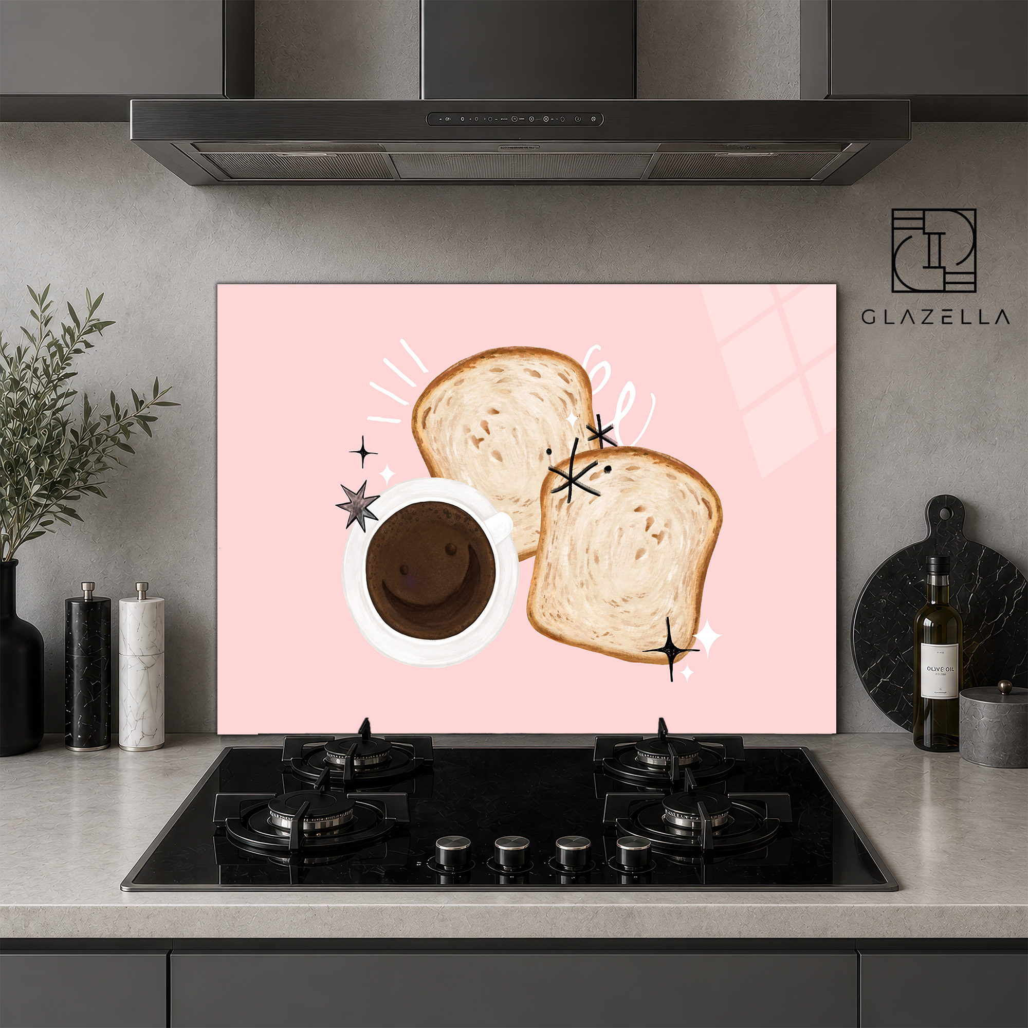 Tatlı Sabahlar Kahve ve Tost Desenli Ocak Arkası Koruyucu Cam - Glazella Tatlı Sabahlar Kahve ve Tost Desenli Ocak Arkası Koruyucu Cam - Glazella