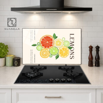 Canlandırıcı Limon ve Narenciye Desenli Ocak Arkası Koruyucu Cam - Glazella