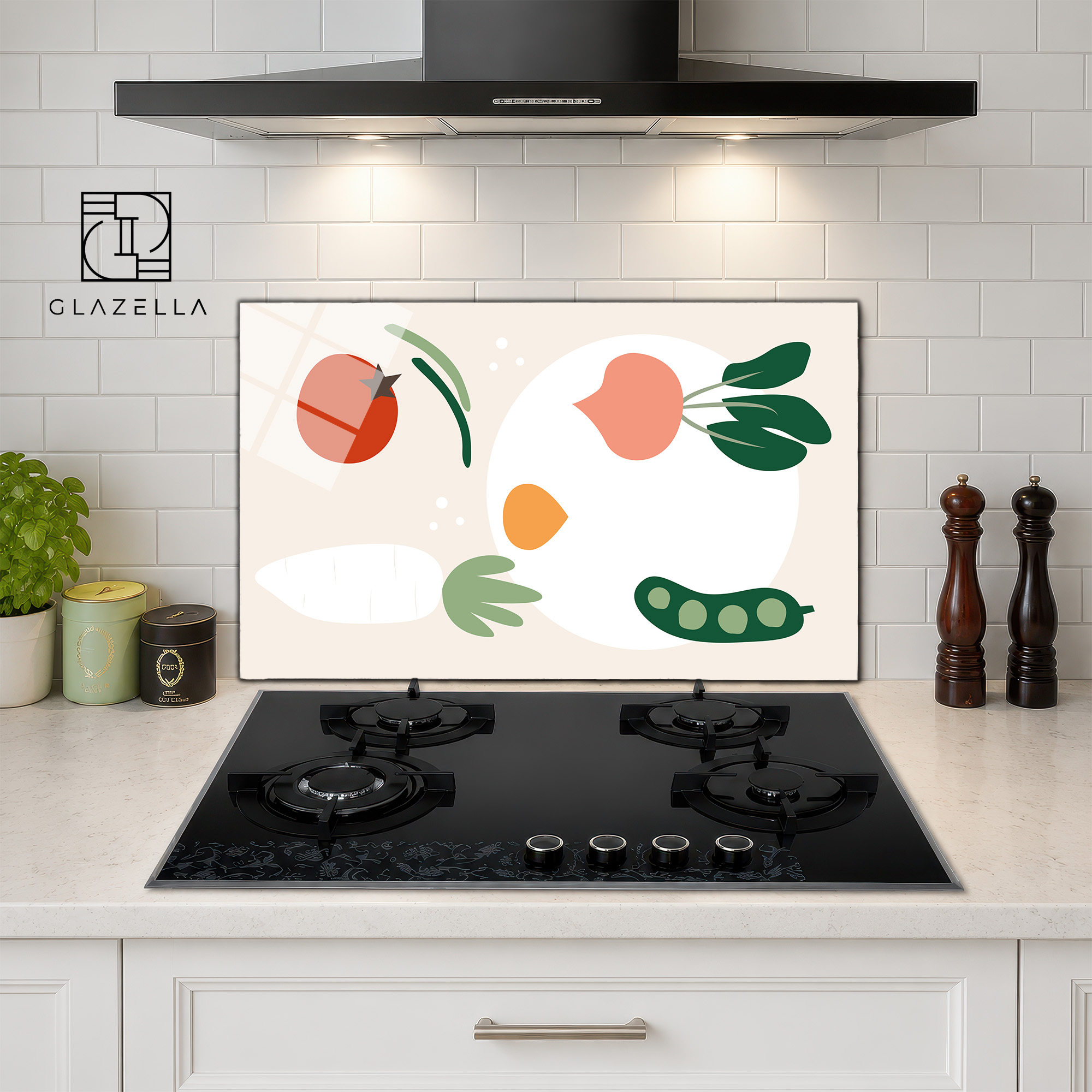 Minimalist Sebzeler Sanatlı Ocak Arkası Koruyucu Cam - Glazella Minimalist Sebzeler Sanatlı Ocak Arkası Koruyucu Cam - Glazella