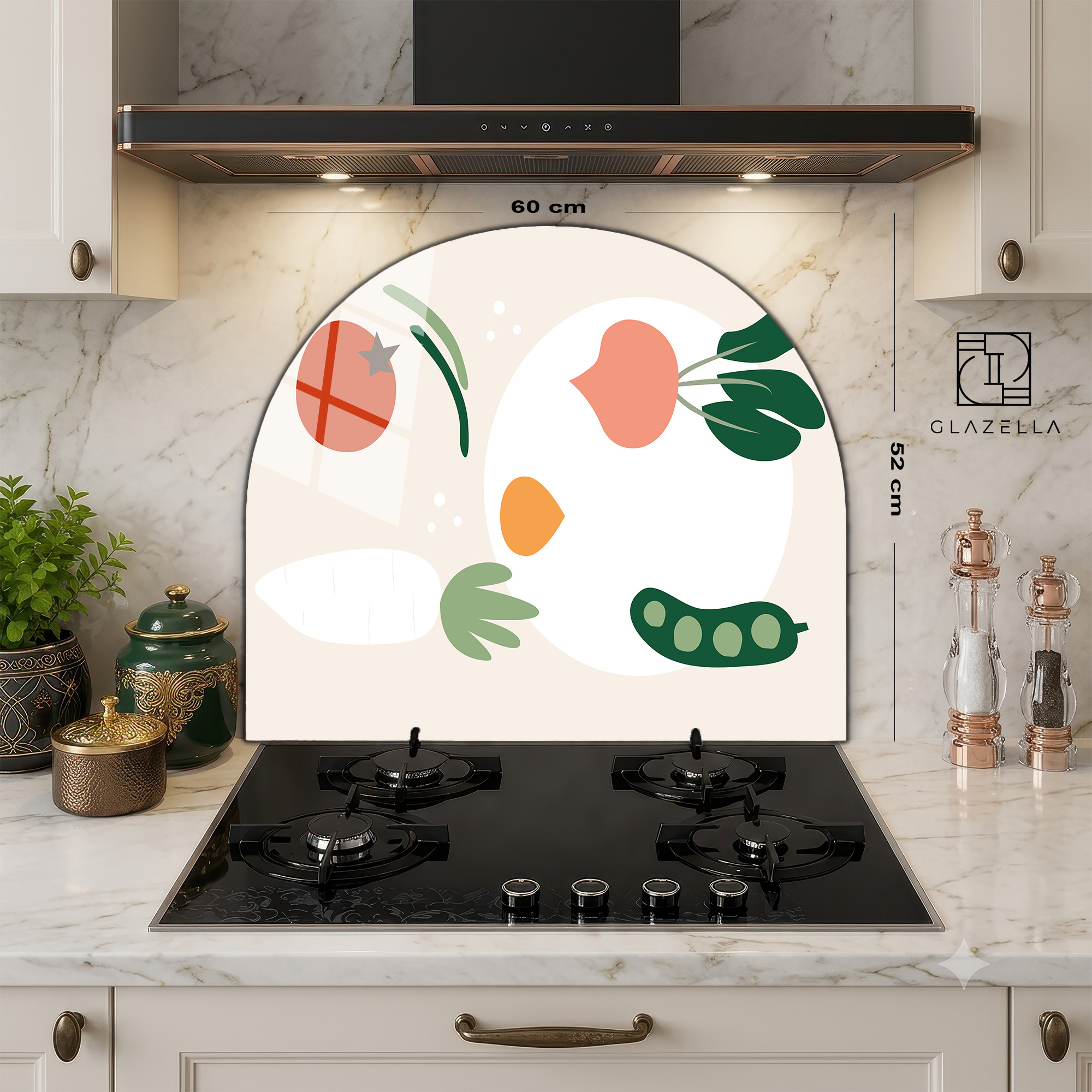 Minimalist Sebzeler Sanatlı Ocak Arkası Koruyucu Cam - Glazella Minimalist Sebzeler Sanatlı Ocak Arkası Koruyucu Cam - Glazella