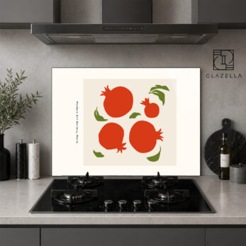 Nar Desenli Modern Sanat Ocak Arkası Koruyucu Cam - Glazella