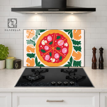 Pizza Desenli Ocak Arkası Koruyucu Cam - Glazella