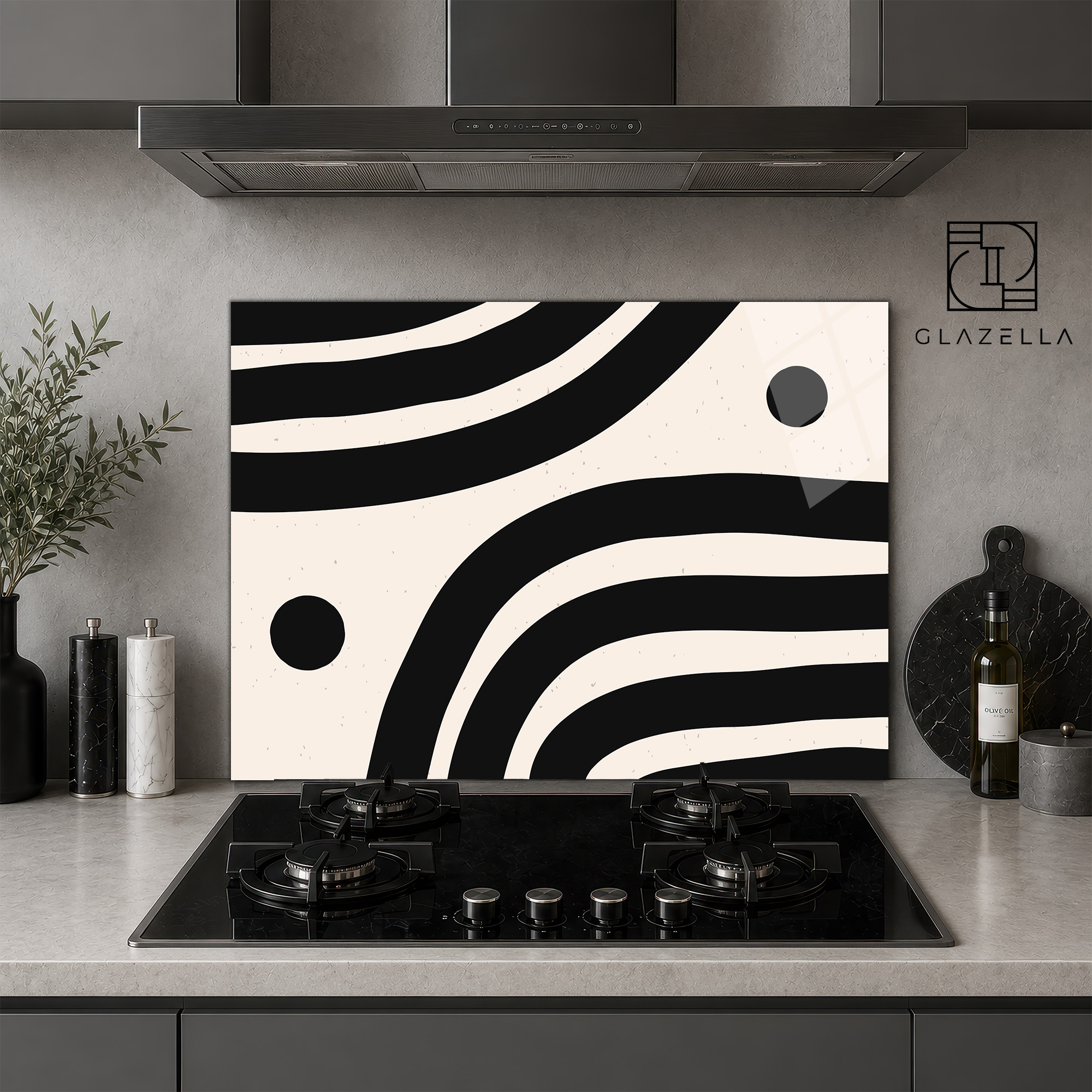 Modern Zebra Desenli Ocak Arkası Koruyucu Cam - Glazella Modern Zebra Desenli Ocak Arkası Koruyucu Cam - Glazella