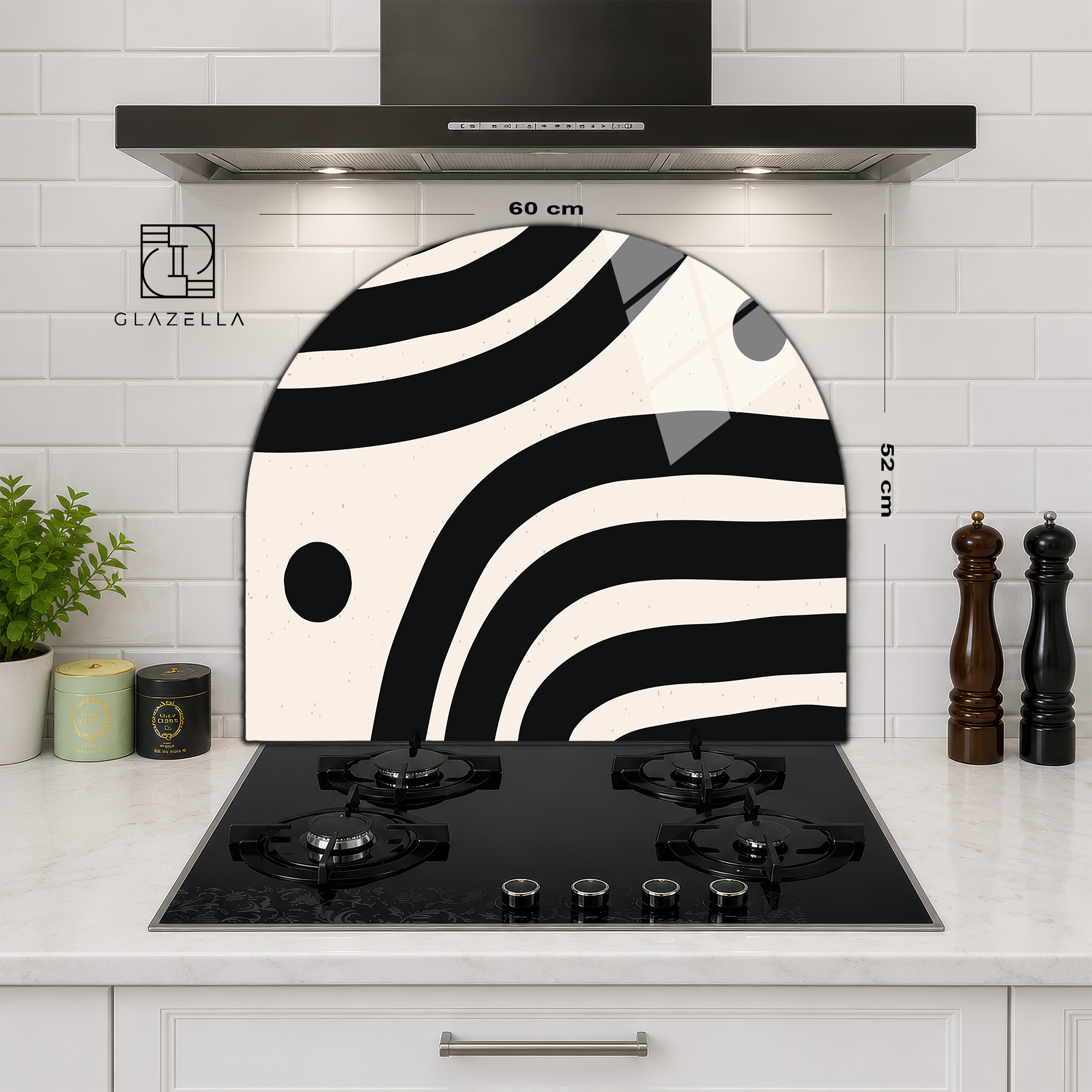 Modern Zebra Desenli Ocak Arkası Koruyucu Cam - Glazella Modern Zebra Desenli Ocak Arkası Koruyucu Cam - Glazella