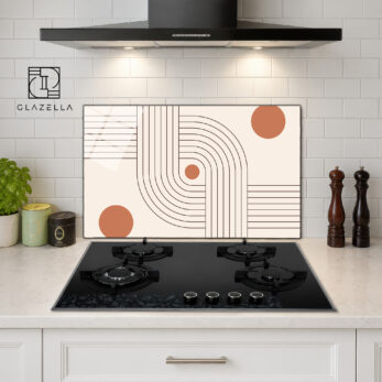 Boho Geometrik Çizgili Ocak Arkası Koruyucu Cam - Glazella