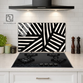 Modern Geometrik Çizgili Ocak Arkası Koruyucu Cam Panel - Glazella