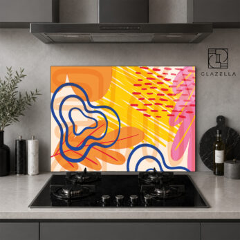 Enerjik Soyut Sanat Ocak Arkası Koruyucu Cam - Glazella