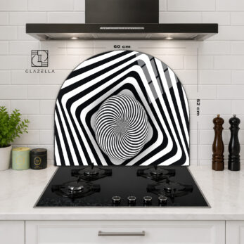 Hipnotik Spiral Optik Desenli Ocak Arkası Koruyucu Cam - Glazella