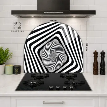 Anasayfa - Glazella Hipnotik Spiral Optik Desenli Ocak Arkası Koruyucu Cam - Glazella