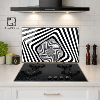 Hipnotik Spiral Optik Desenli Ocak Arkası Koruyucu Cam - Glazella