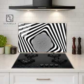 Hipnotik Spiral Optik Desenli Ocak Arkası Koruyucu Cam - Glazella