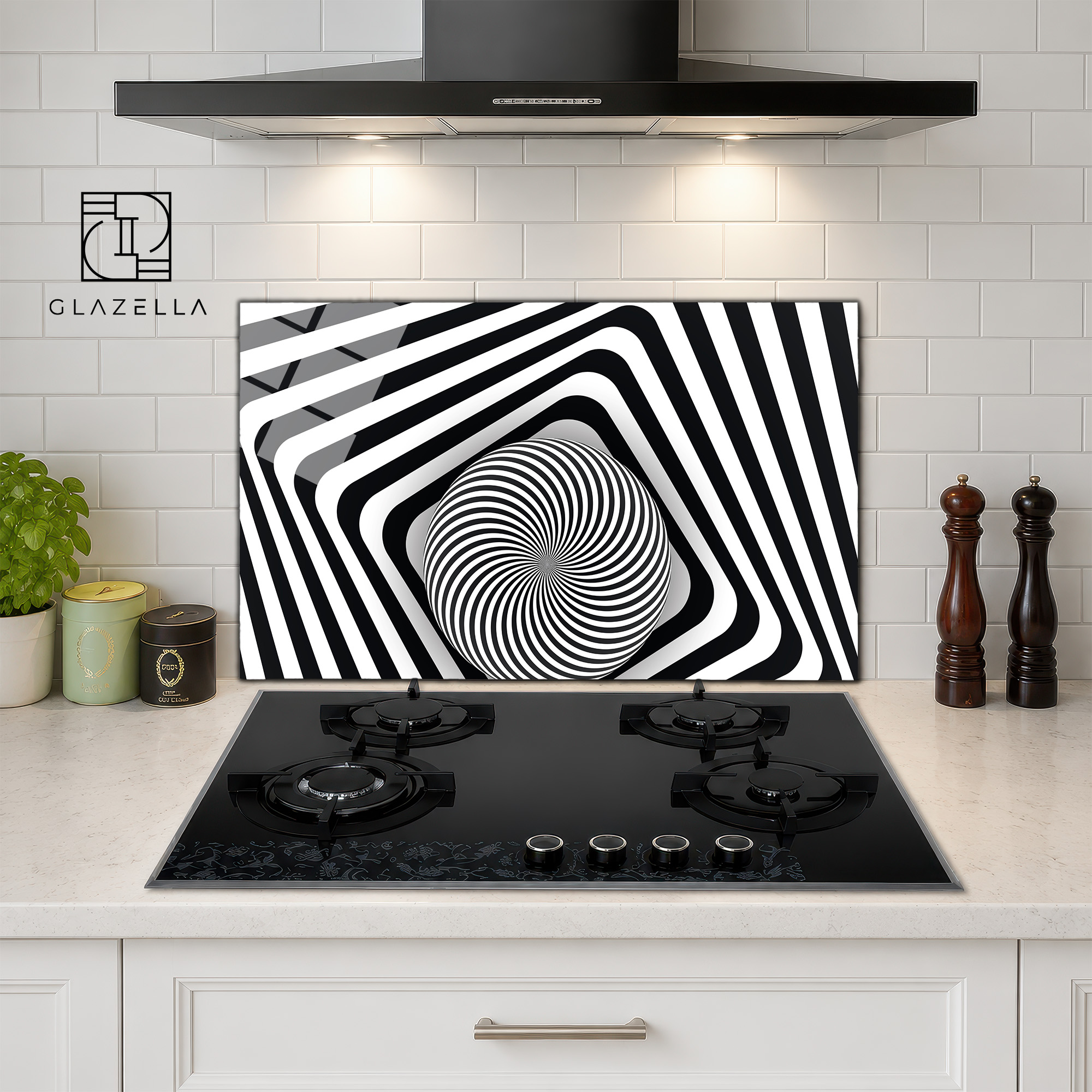 Hipnotik Spiral Optik Desenli Ocak Arkası Koruyucu Cam - Glazella Hipnotik Spiral Optik Desenli Ocak Arkası Koruyucu Cam - Glazella