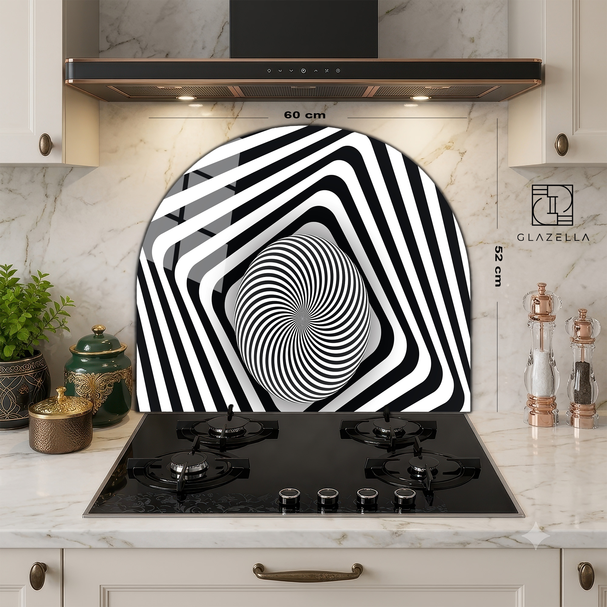 Hipnotik Spiral Optik Desenli Ocak Arkası Koruyucu Cam - Glazella Hipnotik Spiral Optik Desenli Ocak Arkası Koruyucu Cam - Glazella