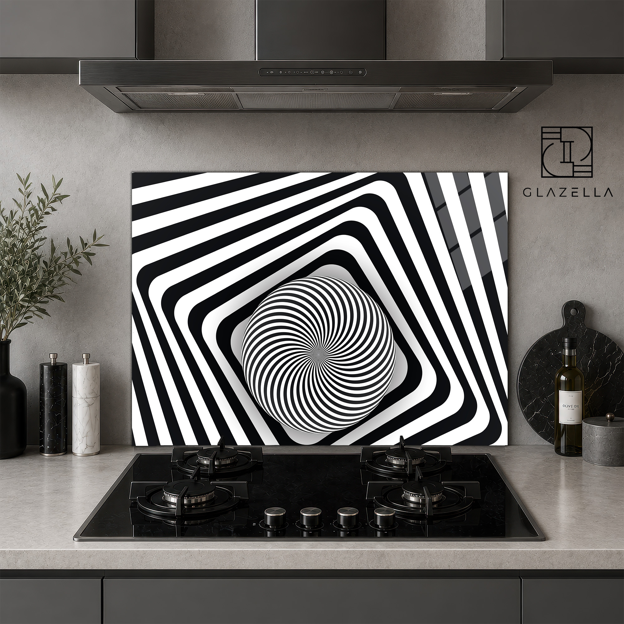 Hipnotik Spiral Optik Desenli Ocak Arkası Koruyucu Cam - Glazella Hipnotik Spiral Optik Desenli Ocak Arkası Koruyucu Cam - Glazella