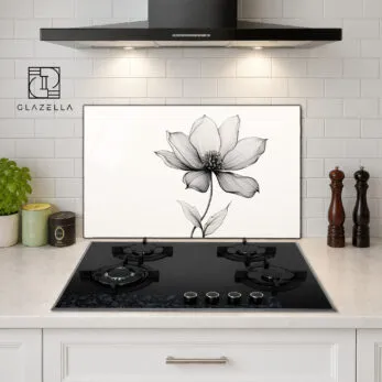 Minimal Çiçek Desenli Ocak Arkası Koruyucu Cam - Glazella
