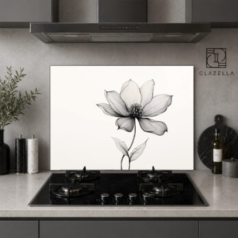 Minimal Çiçek Desenli Ocak Arkası Koruyucu Cam - Glazella