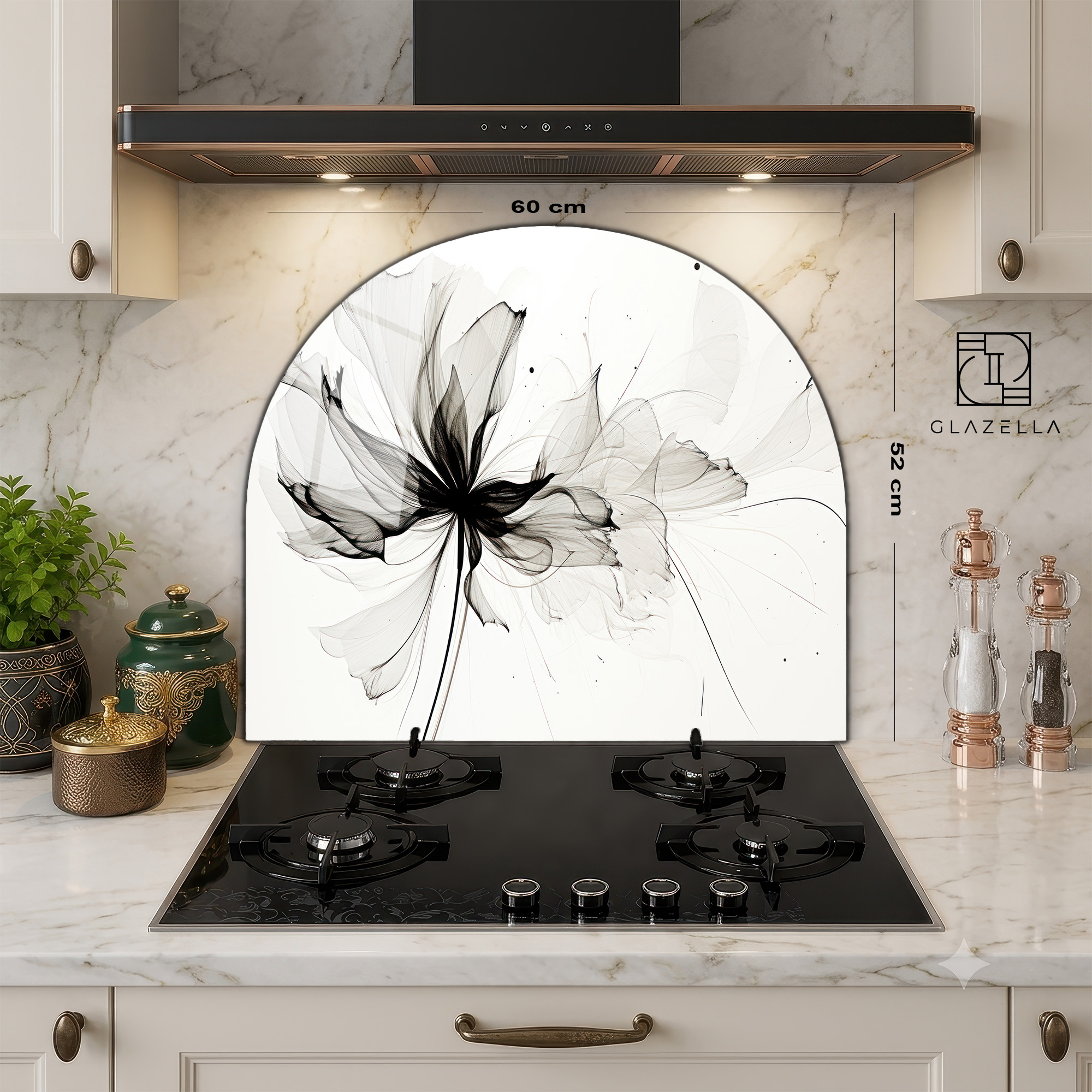 Ethereal Çiçek Motifli Ocak Arkası Koruyucu Cam - Glazella Ethereal Çiçek Motifli Ocak Arkası Koruyucu Cam - Glazella