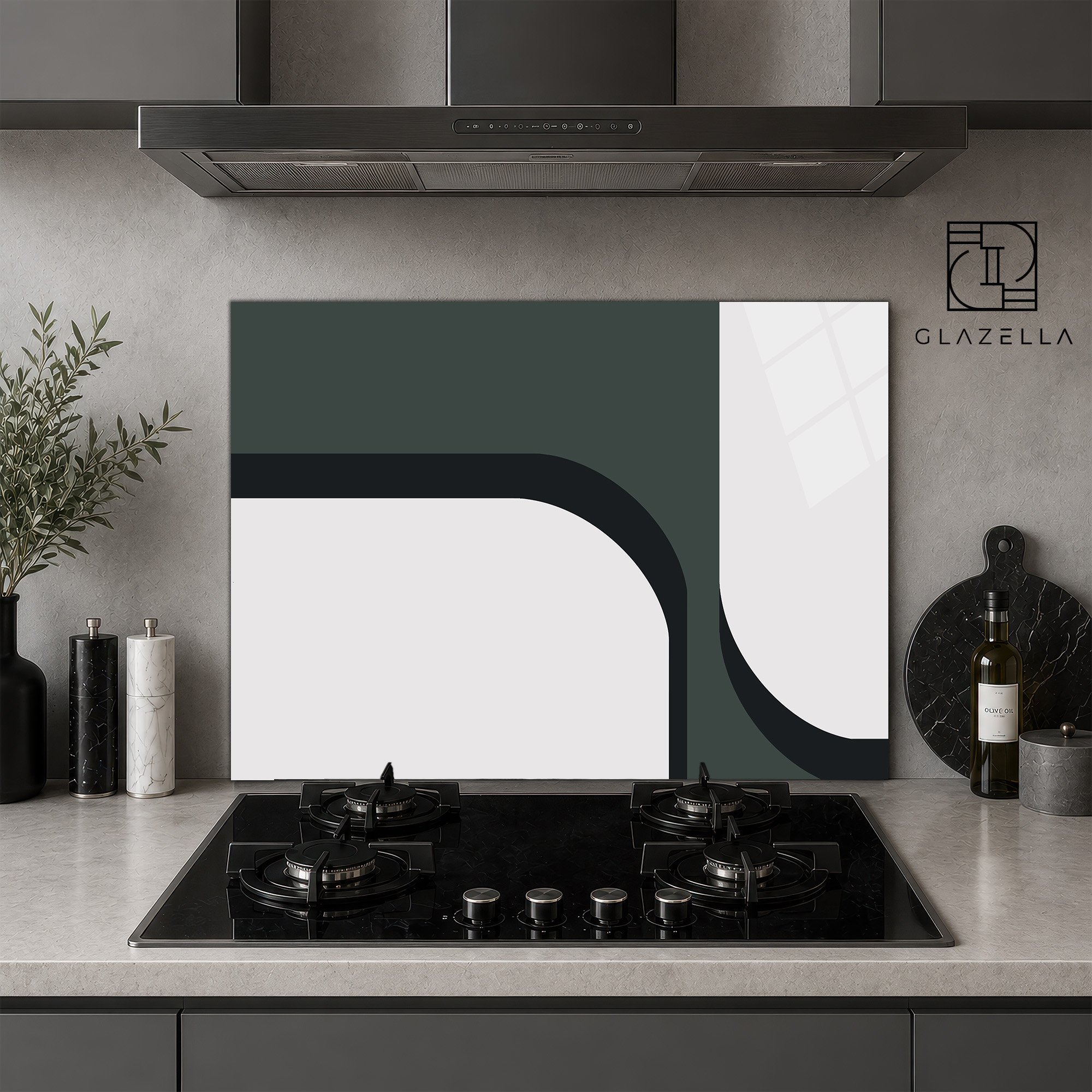 Modern Geometrik Desenli Ocak Arkası Koruyucu Cam - Glazella Modern Geometrik Desenli Ocak Arkası Koruyucu Cam - Glazella