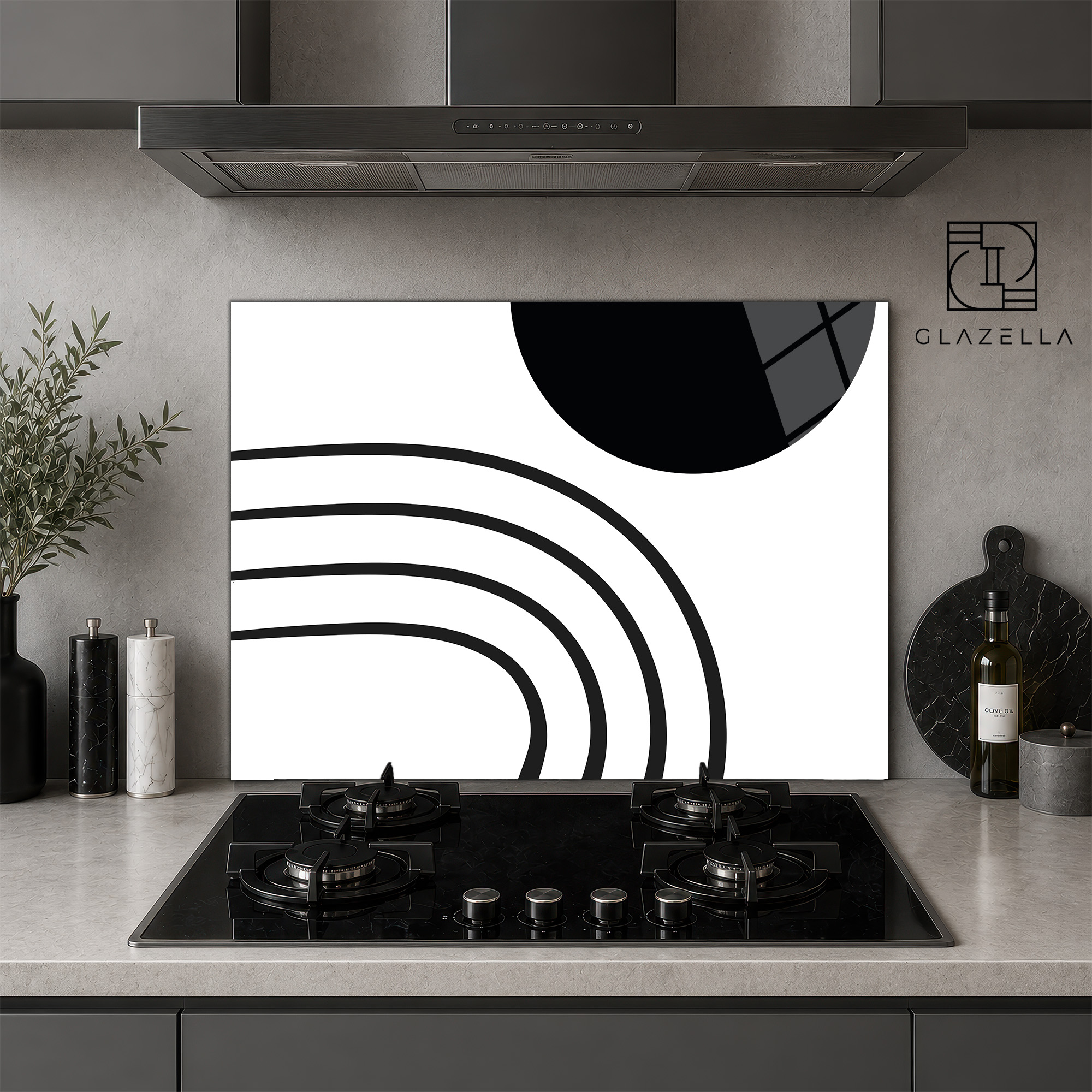 Modern Geometrik Desenli Ocak Arkası Koruyucu Cam - Glazella Modern Geometrik Desenli Ocak Arkası Koruyucu Cam - Glazella